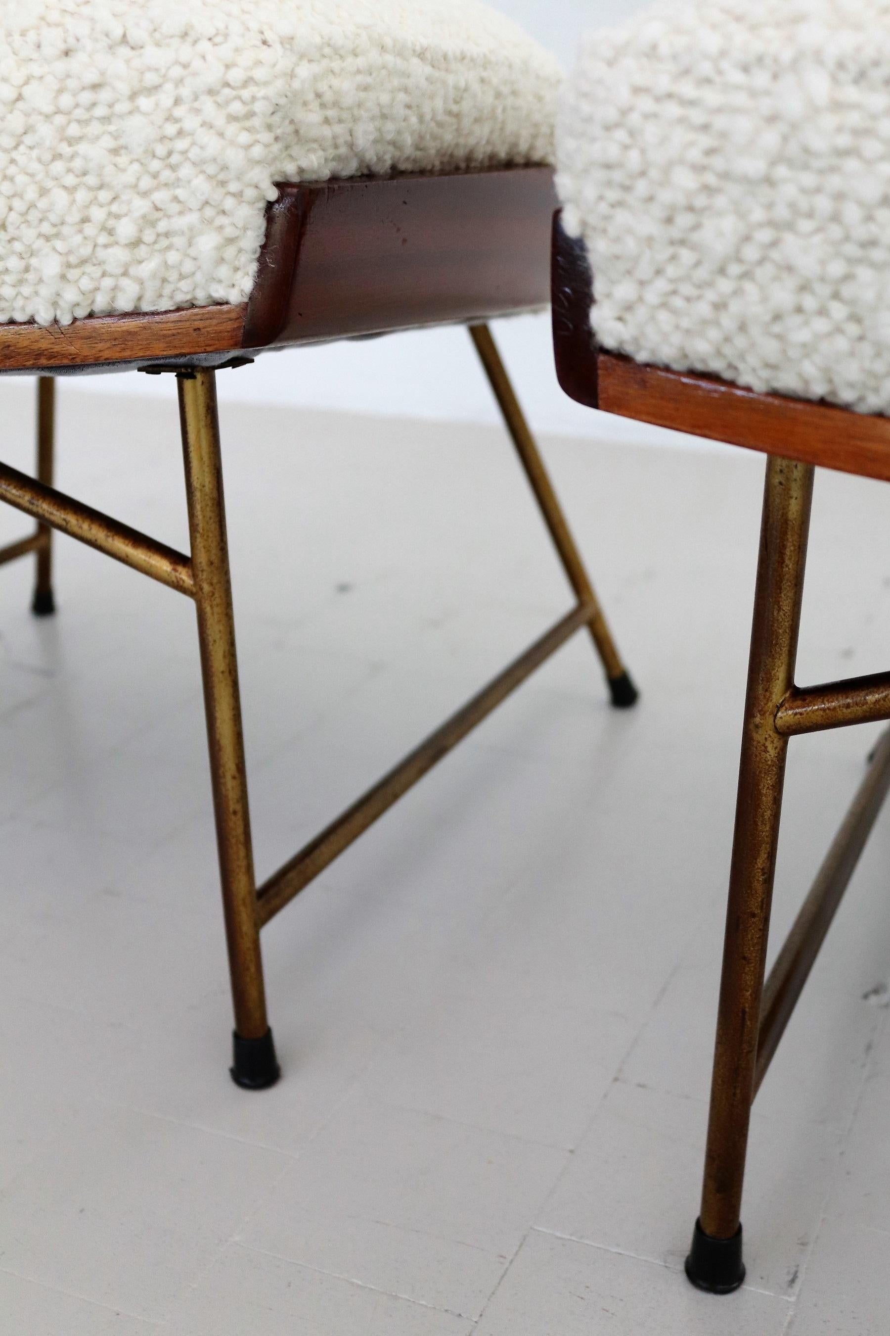 Italian Set of Side Chairs with Footstool in Wood and Bouclé, 1950 For Sale 7