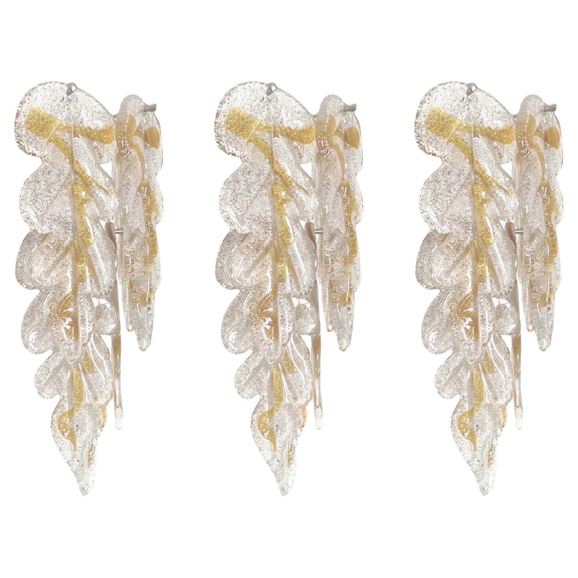 Italian Midcentury Set of Three Amber Murano Wall Sconces by Mazzega, 1970s