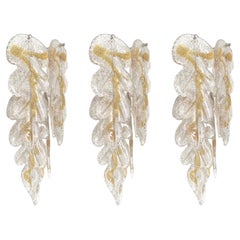 Italian Midcentury Set of Three Amber Murano Wall Sconces by Mazzega, 1970s
