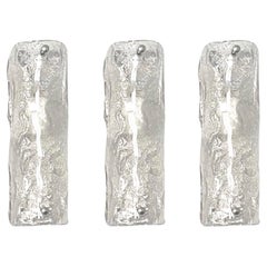 Vintage Italian Midcentury Set of Three Clear Murano Ice-Glass Wall Sconces, 1970s