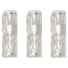 Italian Midcentury Set of Three Clear Murano Ice-Glass Wall Sconces, 1970s