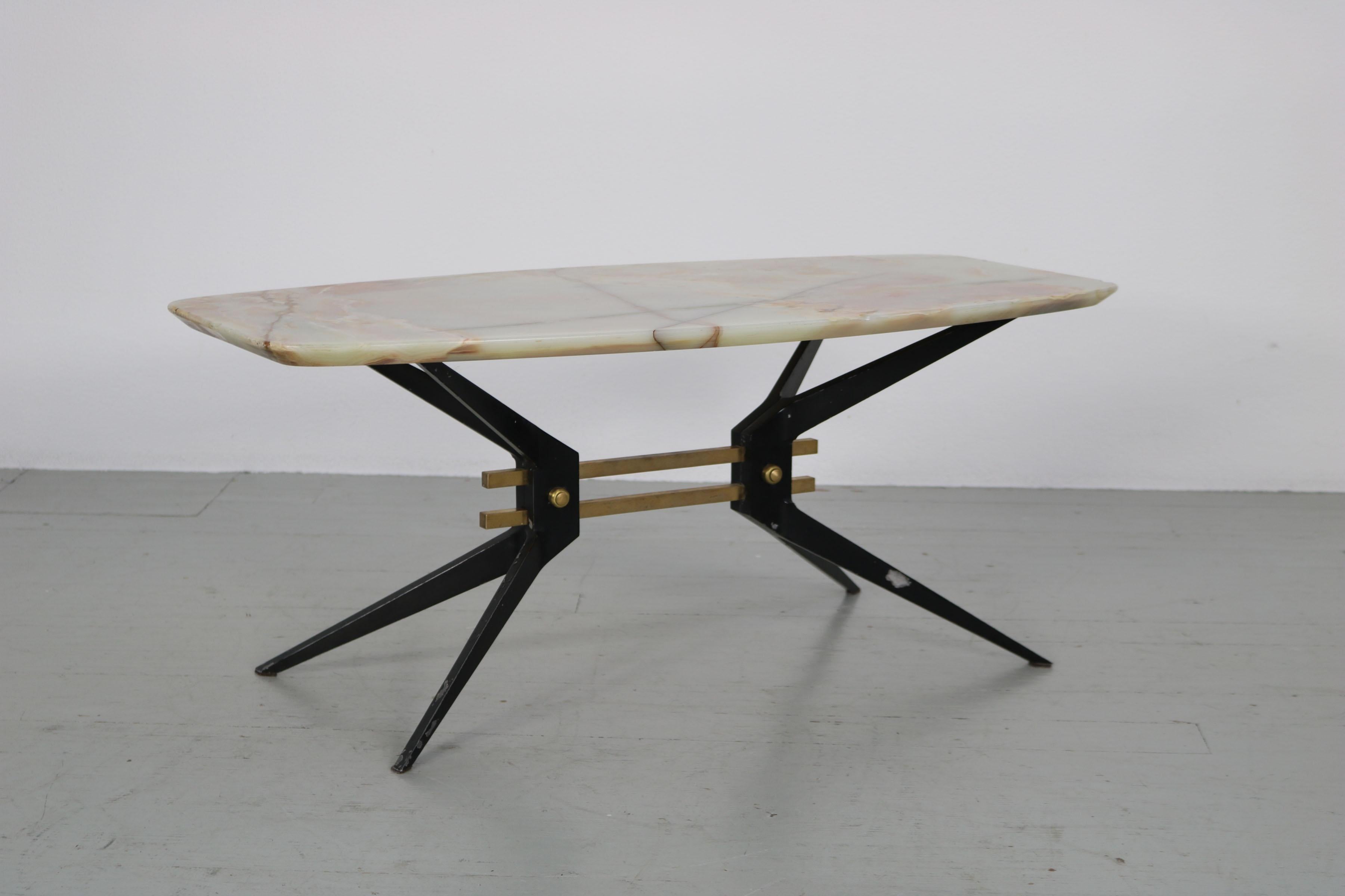 Italian Midcentury Side Table with Onyx Top, 1960 In Good Condition For Sale In Wolfurt, AT