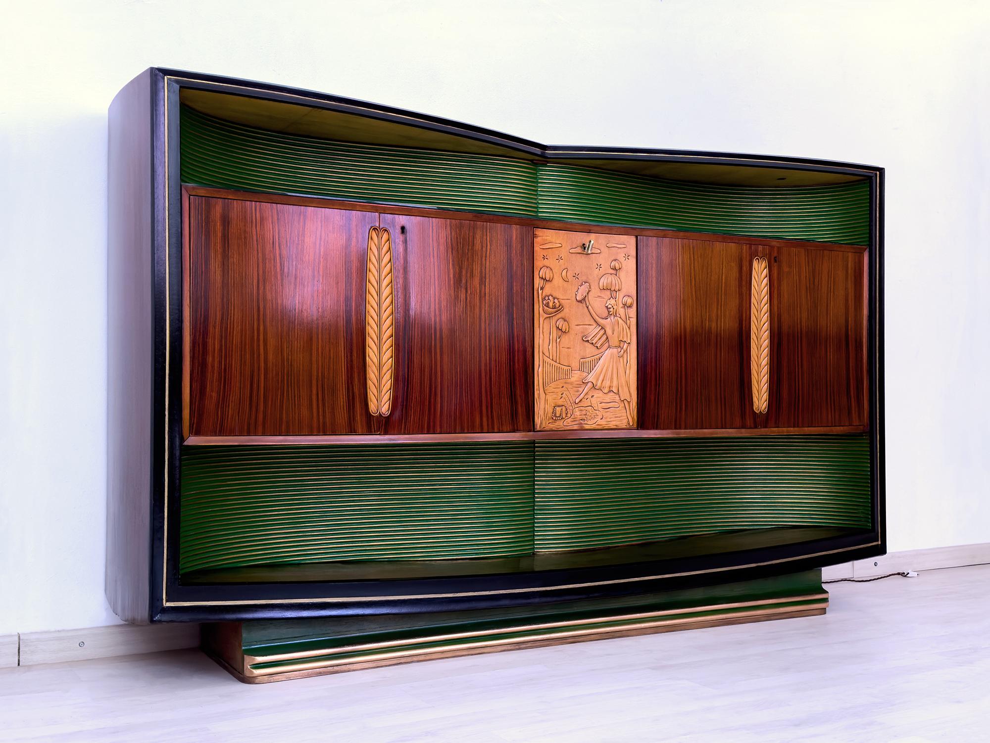 Italian Mid-Century Sideboard with Bar Cabinet by Vittorio Dassi, 1950s In Good Condition In Traversetolo, IT