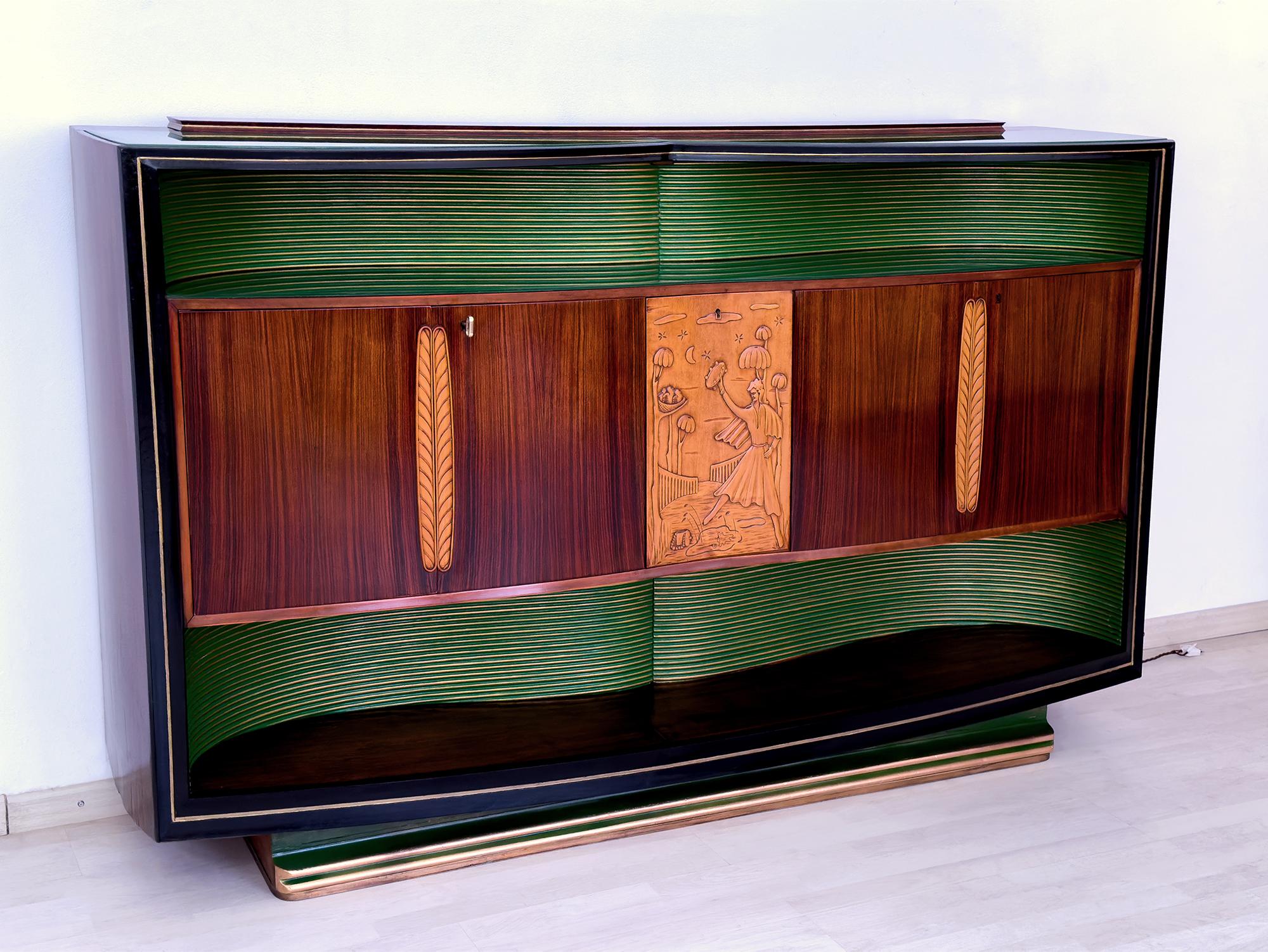 Glass Italian Mid-Century Sideboard with Bar Cabinet by Vittorio Dassi, 1950s