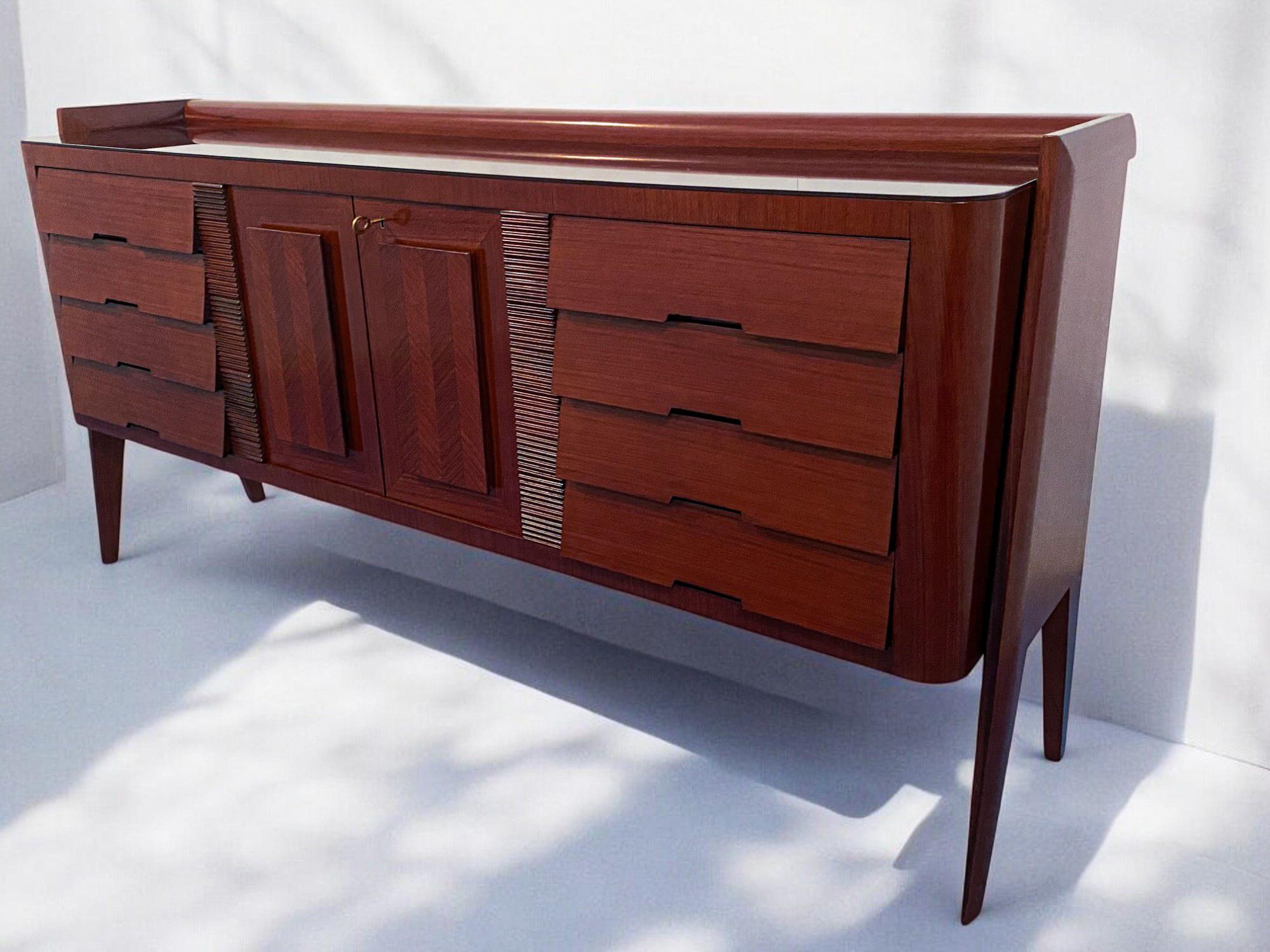 Glass Italian Midcentury Sideboard Bar by Vittorio Dassi, 1950s For Sale