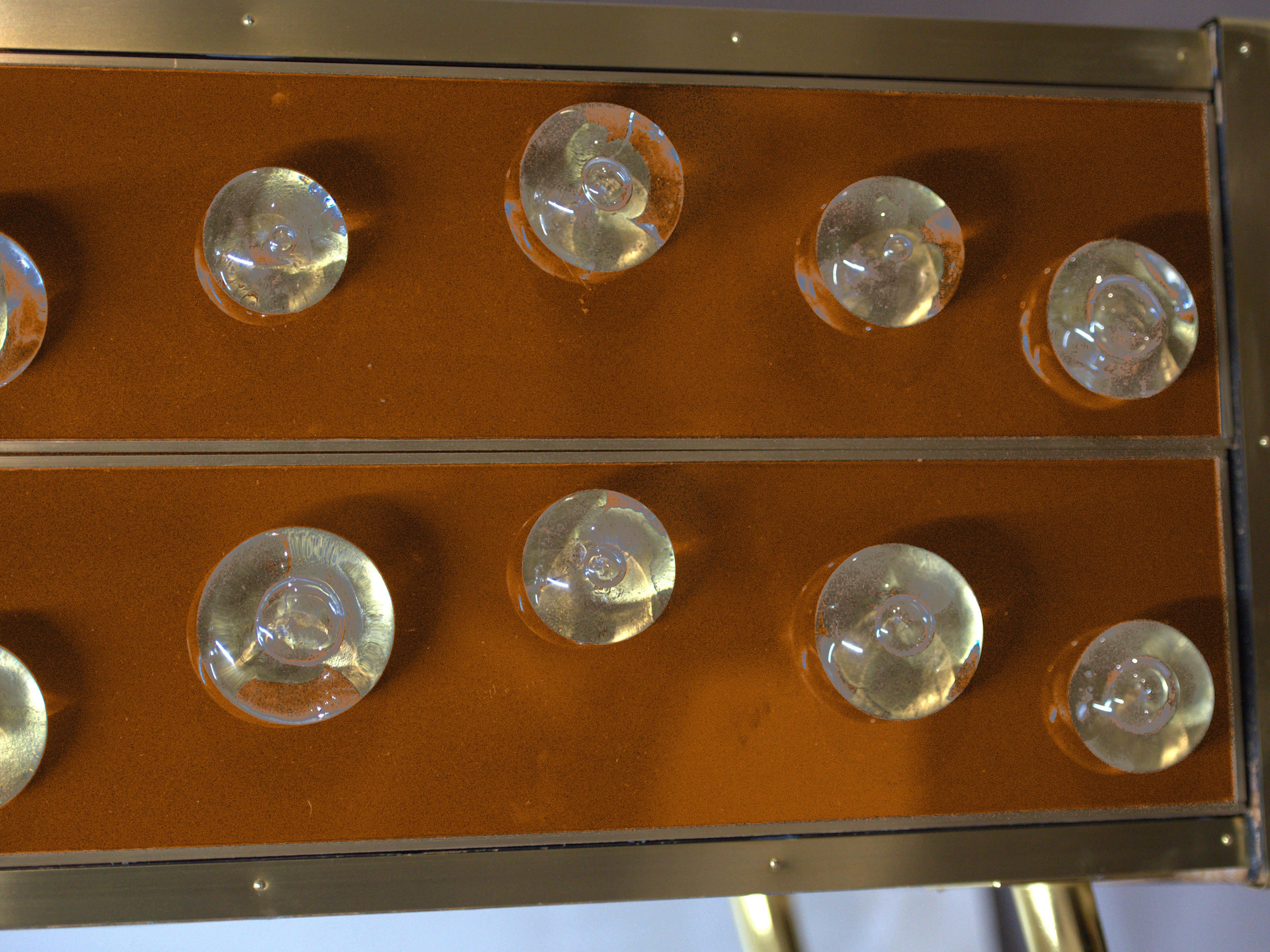 Beveled Italian MidCentury Sideboard in Brown Murano Glass & Brass with 28 Jewels, 2020 For Sale