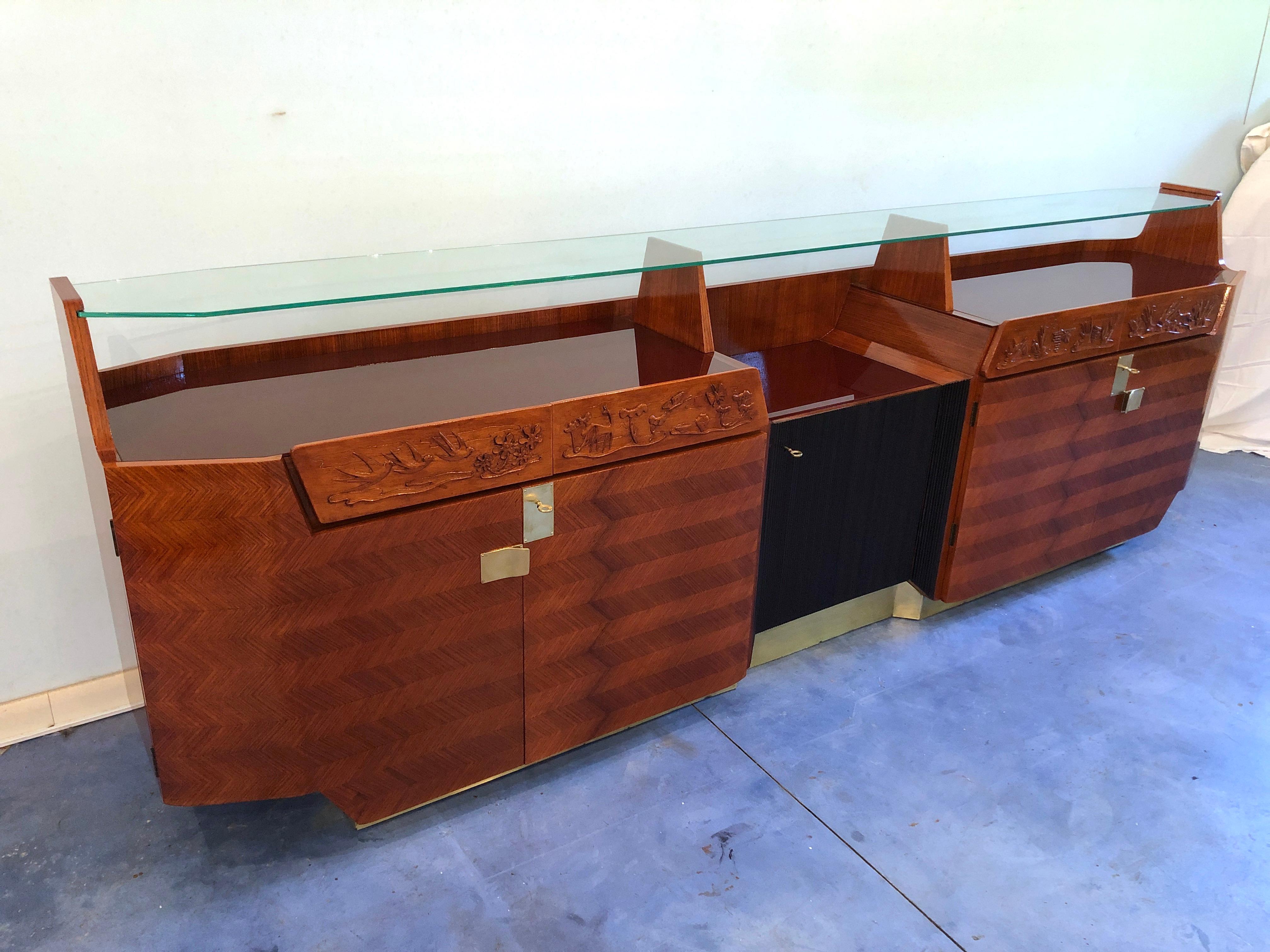 Glass Italian Midcentury Sideboard  designed by Vittorio Dassi For Sale