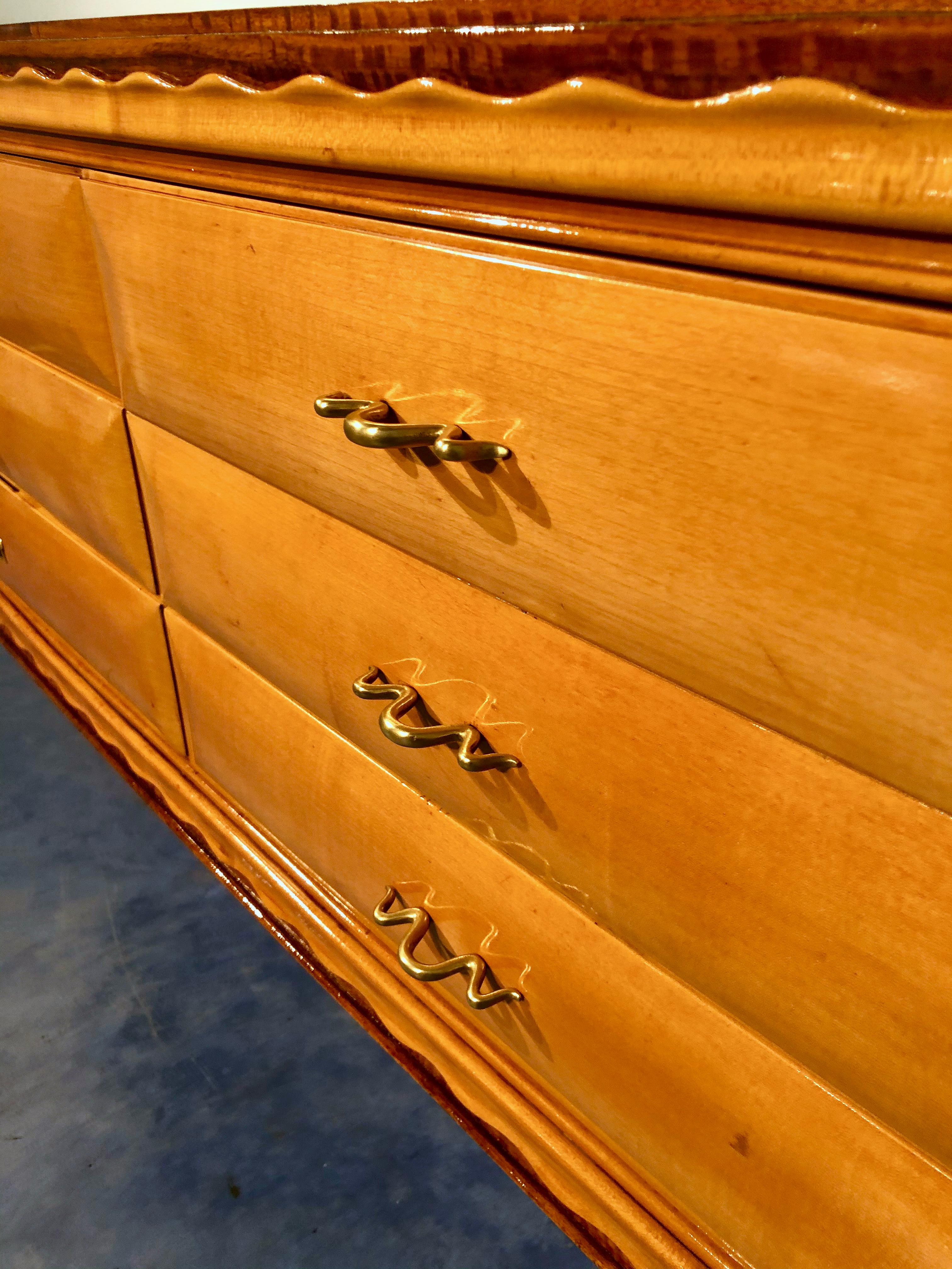 Brass Italian Midcentury Sideboard or Chest of Drawers by Paolo Buffa, 1950s For Sale
