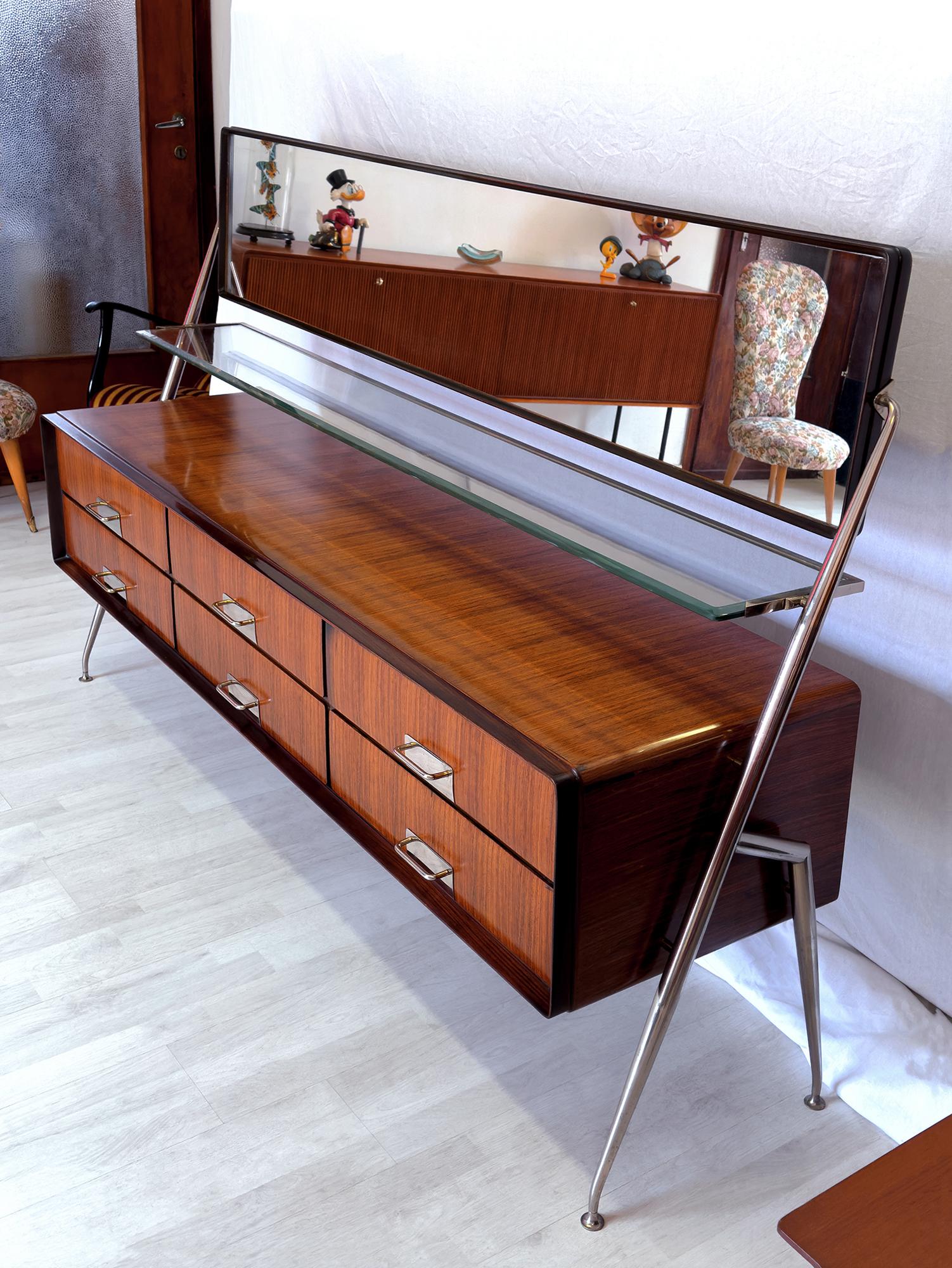 Italian Mid-Century Sideboard or Dresser with Mirror by Silvio Cavatorta, 1950s 3