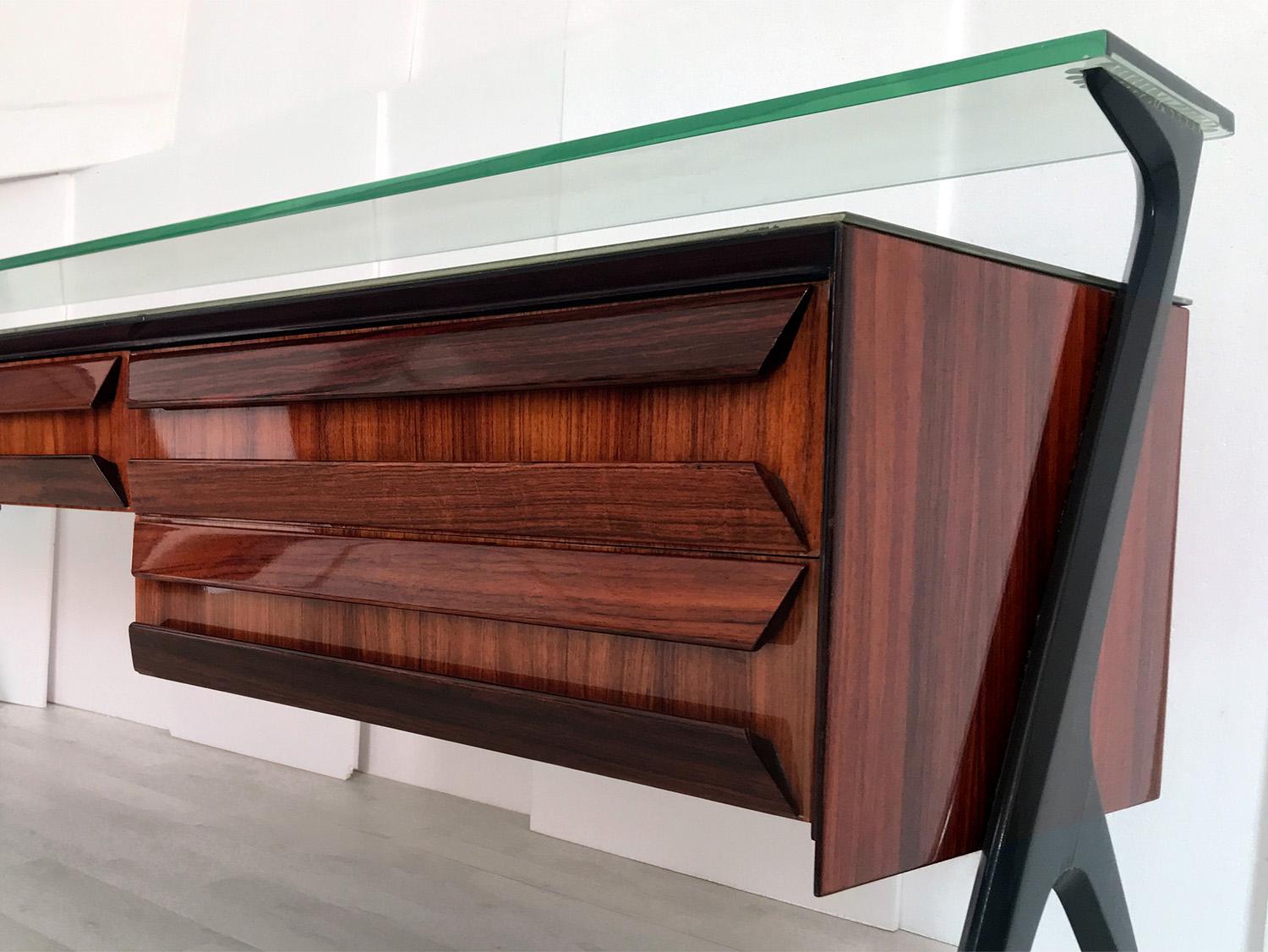 Wood Italian Mid-Century Sideboard or Vanity Dresser by Vittorio Dassi, 1950s For Sale