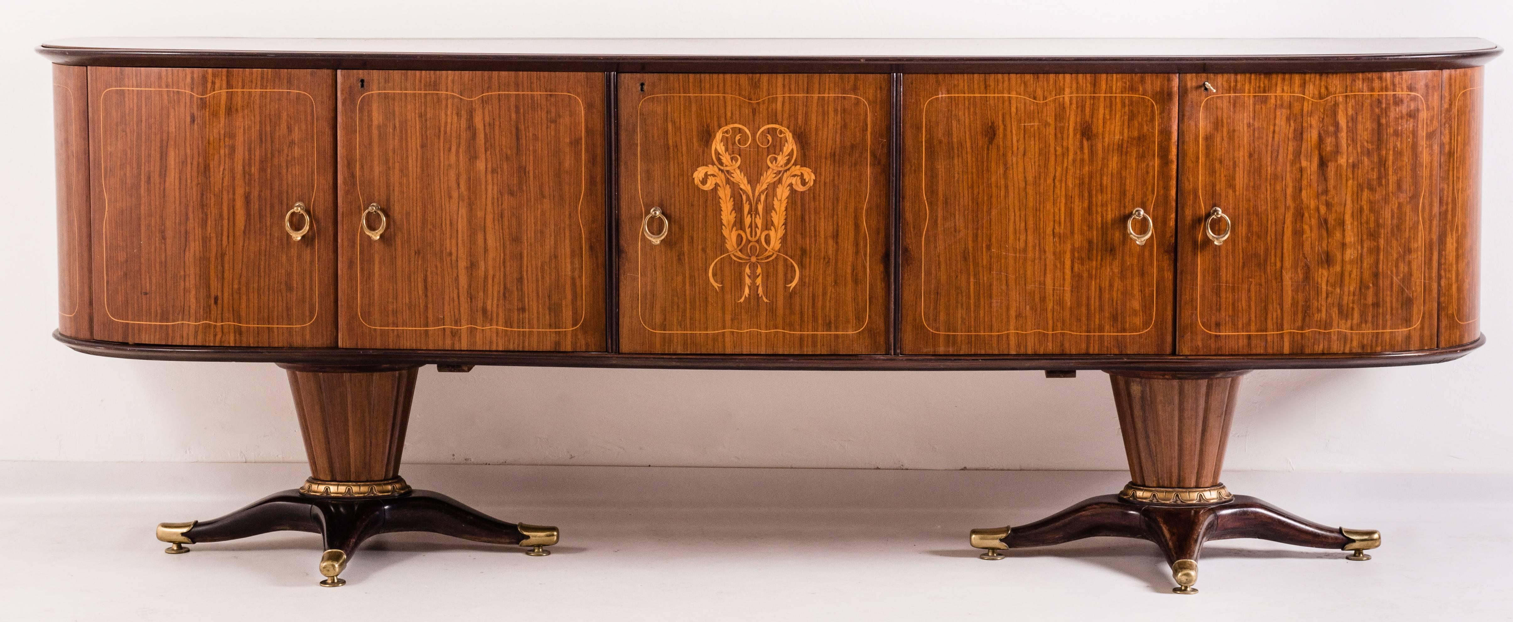 Italian Midcentury Sideboard with Mirror Attributed to Paolo Buffa, 1950s For Sale 1