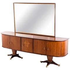 Retro Italian Midcentury Sideboard with Mirror Attributed to Paolo Buffa, 1950s