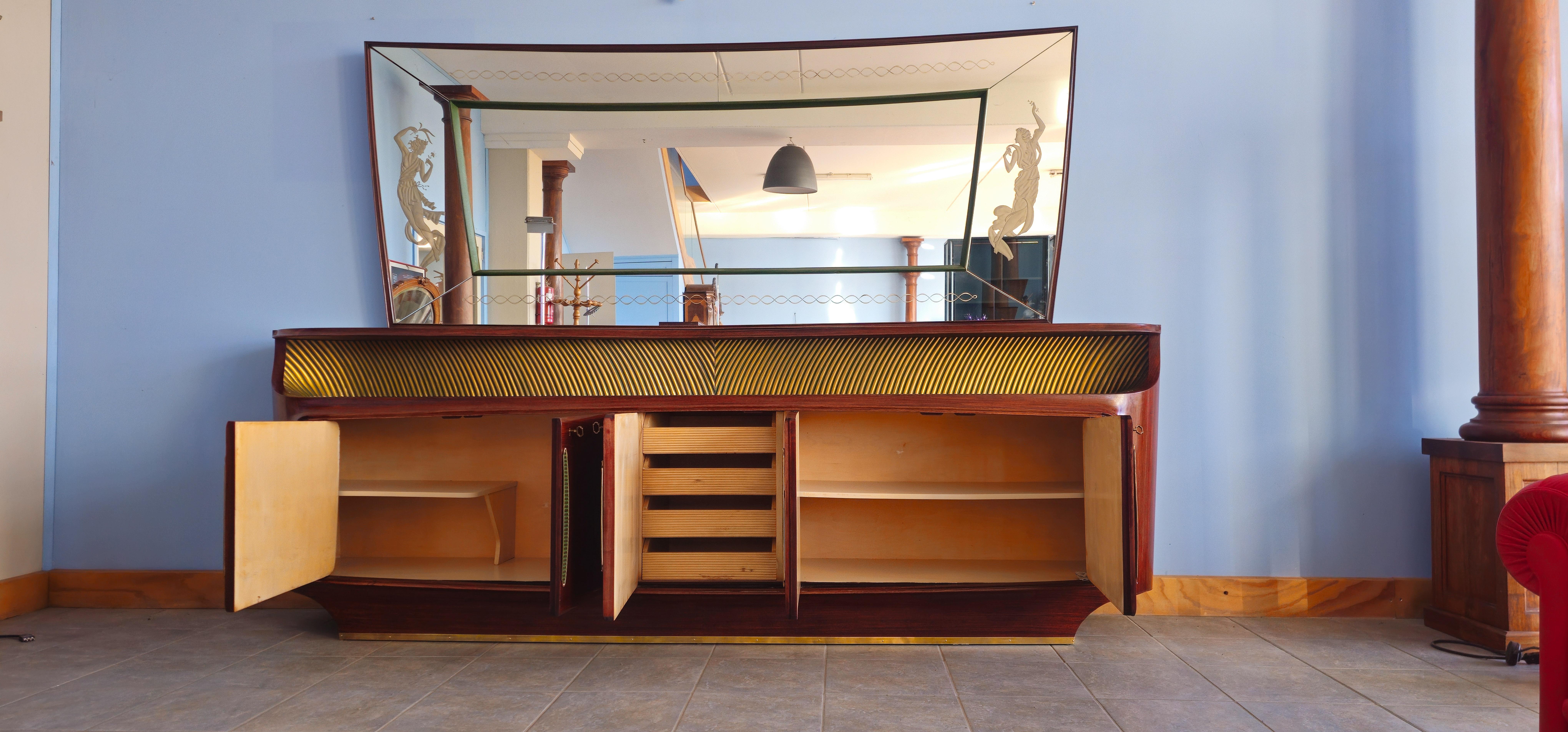 Credenza italiana del Medioevo con specchio, design di Vittorio Dassi, anni '50 in vendita 4