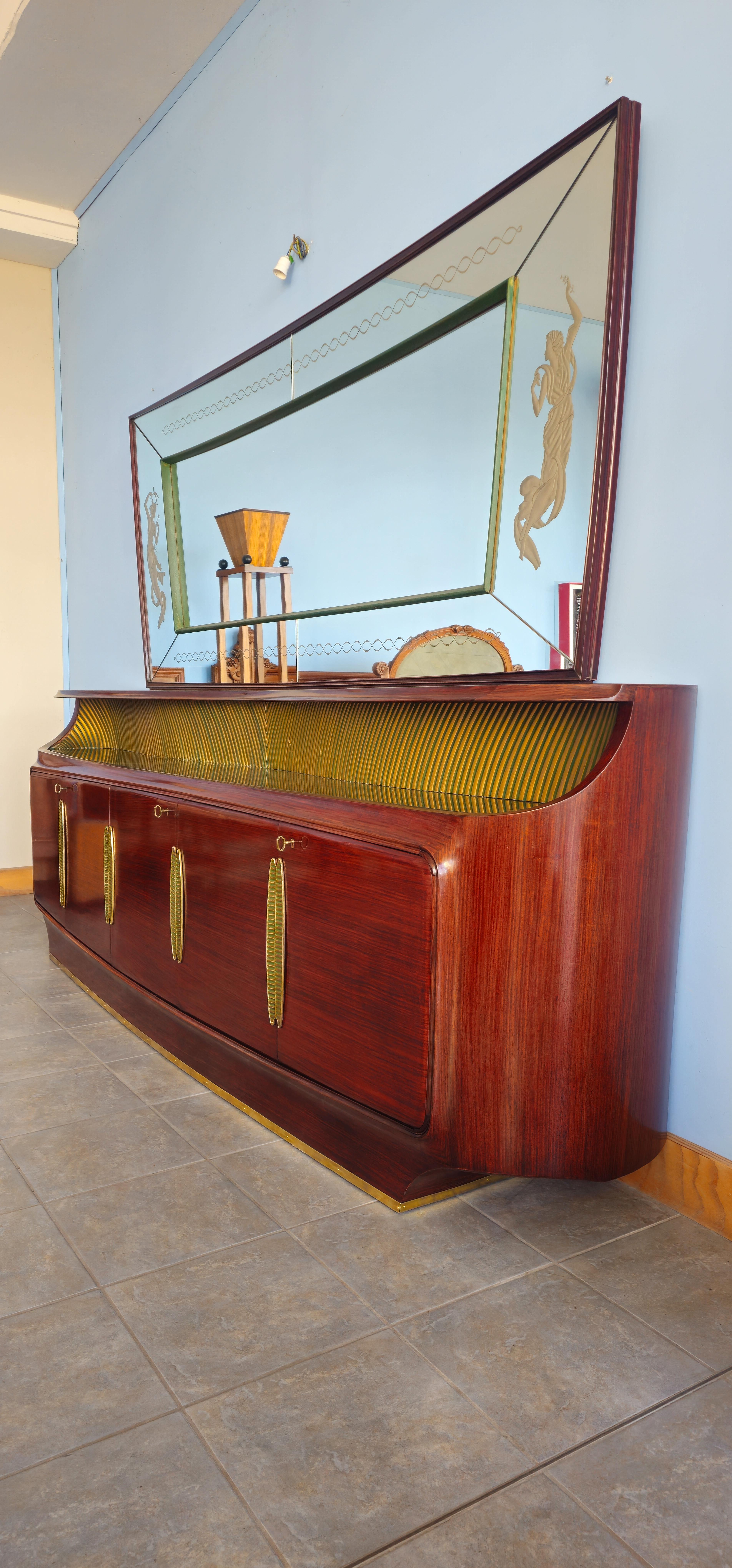 Credenza italiana del Medioevo con specchio, design di Vittorio Dassi, anni '50 in vendita 11