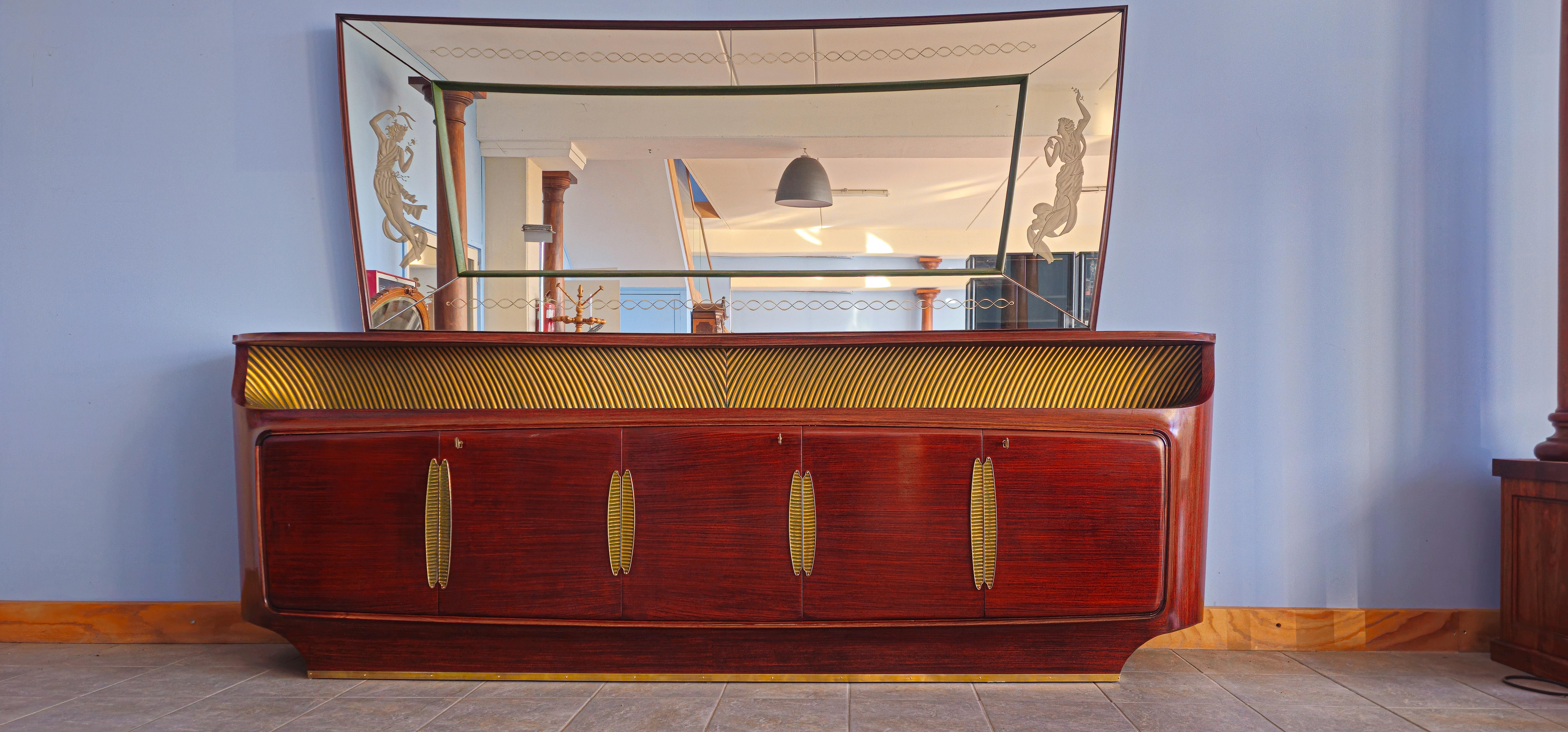 Credenza italiana del Medioevo con specchio, design di Vittorio Dassi, anni '50 in vendita 2