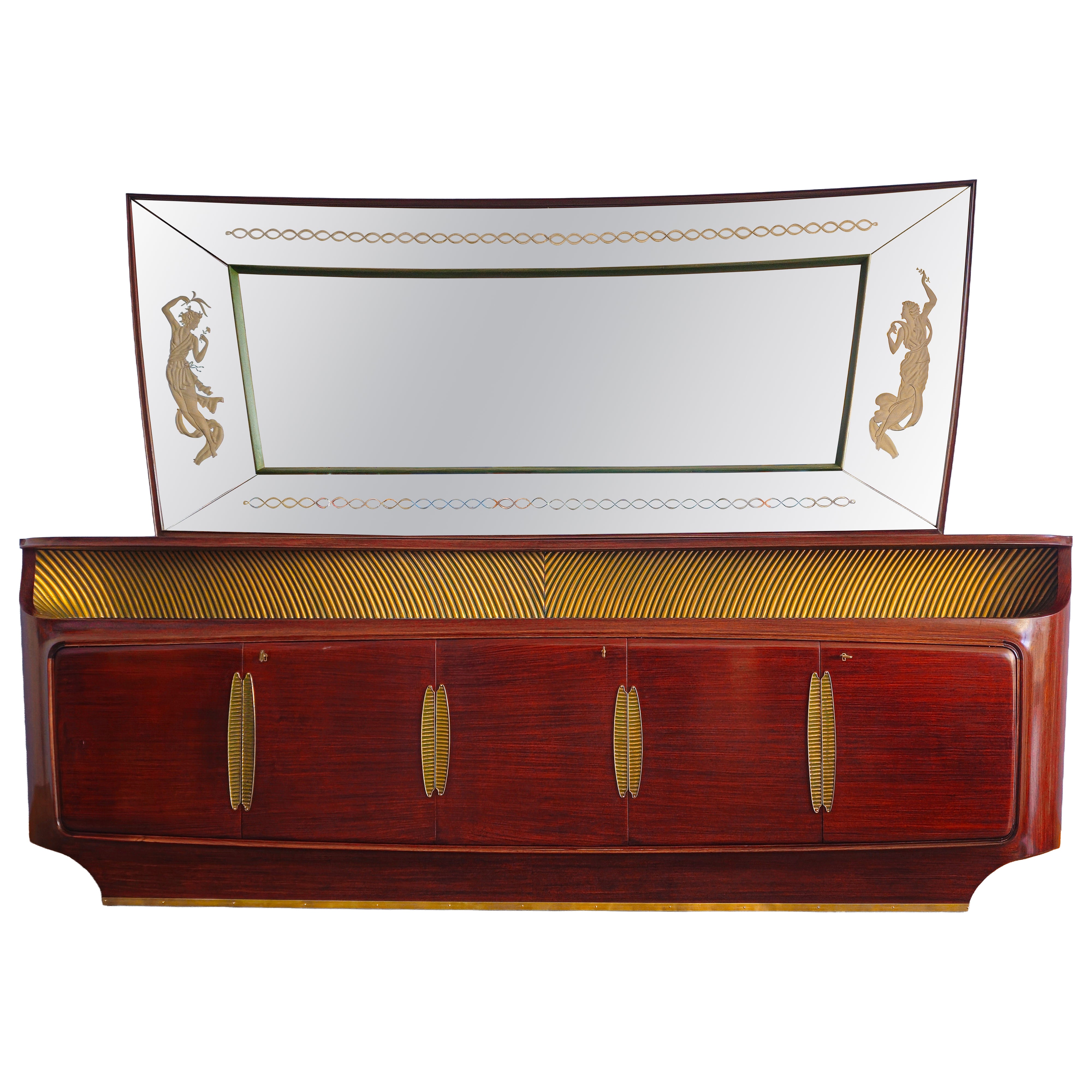 Credenza italiana del Medioevo con specchio, design di Vittorio Dassi, anni 
50 in vendita