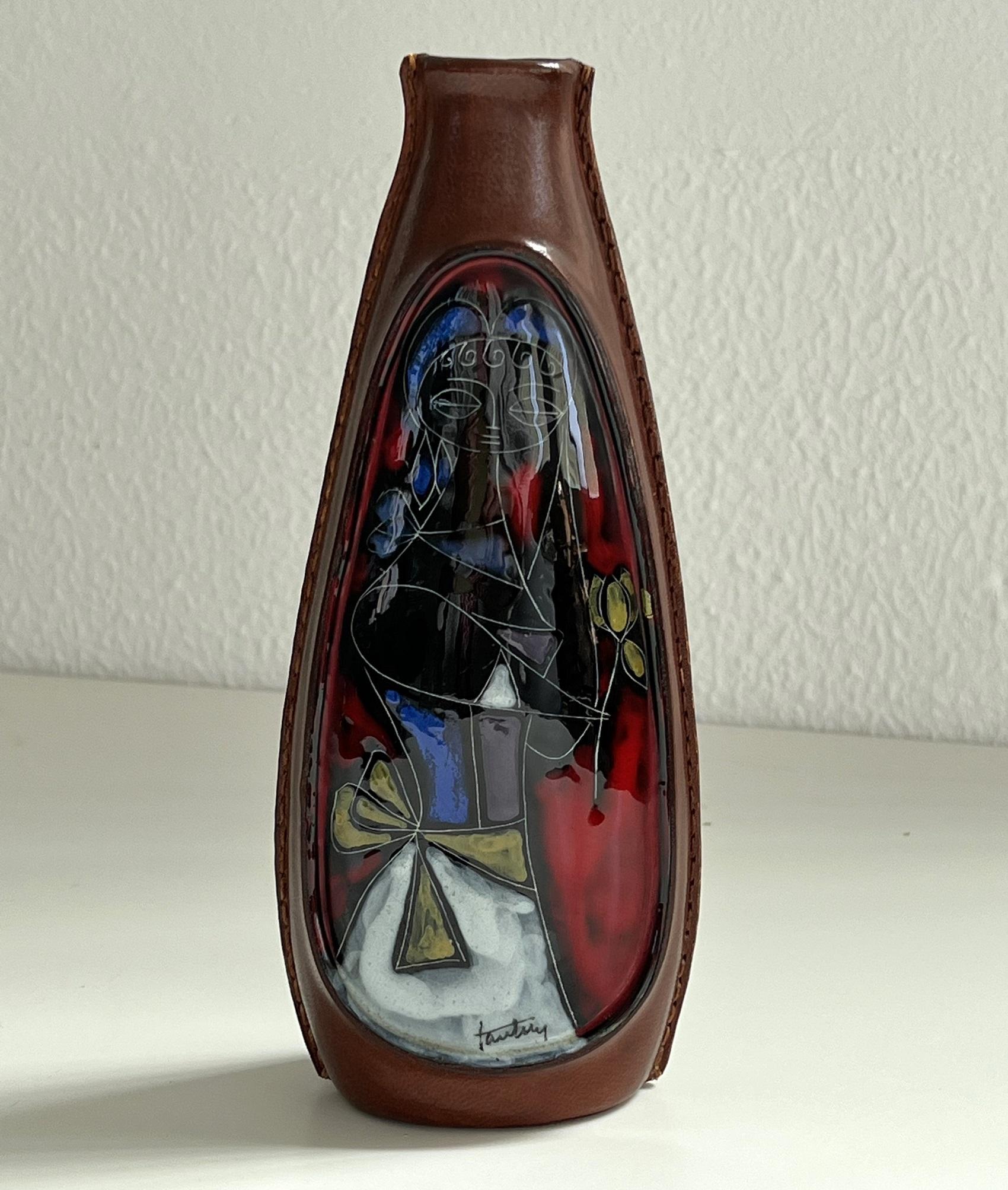 Italienische signierte Blumenvase aus Keramik aus der Mitte des Jahrhunderts von Marcello Fantoni, 1960 im Angebot 8