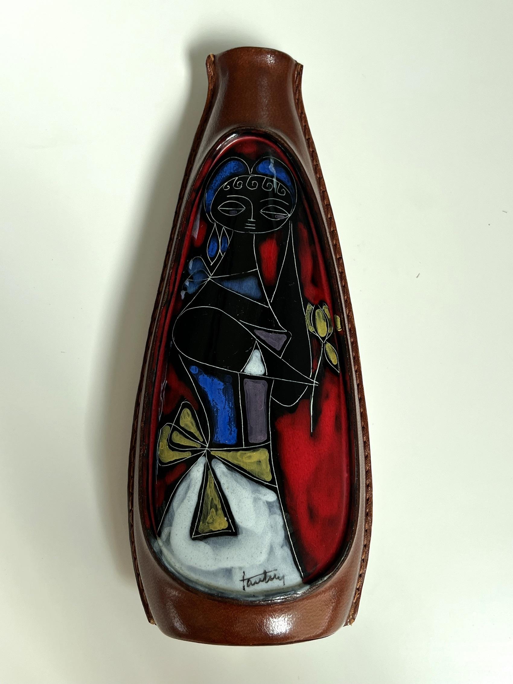 Italienische signierte Blumenvase aus Keramik aus der Mitte des Jahrhunderts von Marcello Fantoni, 1960 im Angebot 3