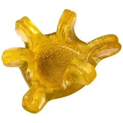 Italian Midcentury Silver Flecked Greenish Yellow Murano Glass Bowl