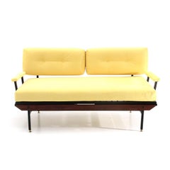 Italian Midcentury Sofa Bed in Yellow Fabric, 1950s