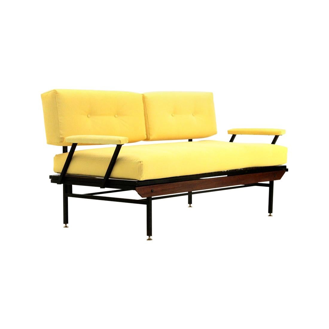 Italian Midcentury Sofa Bed in Yellow Fabric, 1950s For Sale