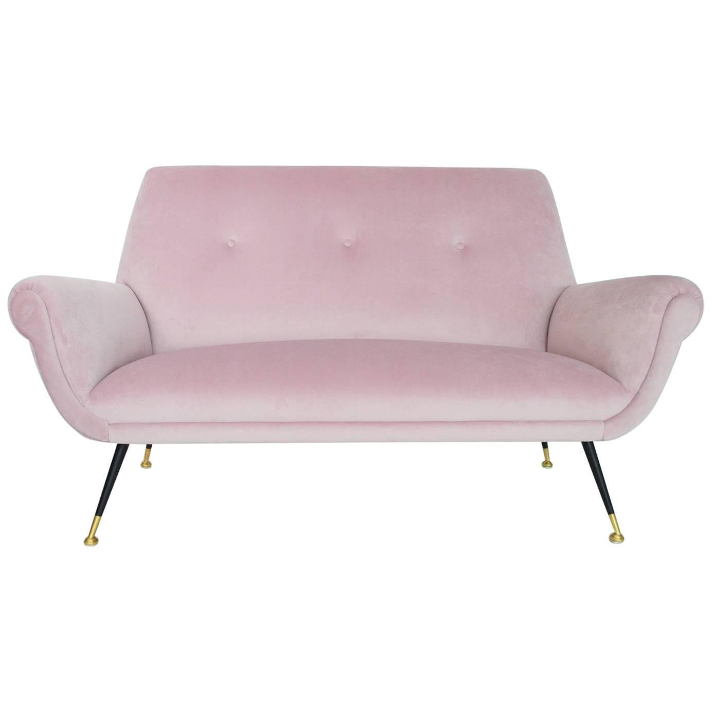 Italian Midcentury Sofa in Rose Velvet by Gigi Radice for Minotti, 1950s