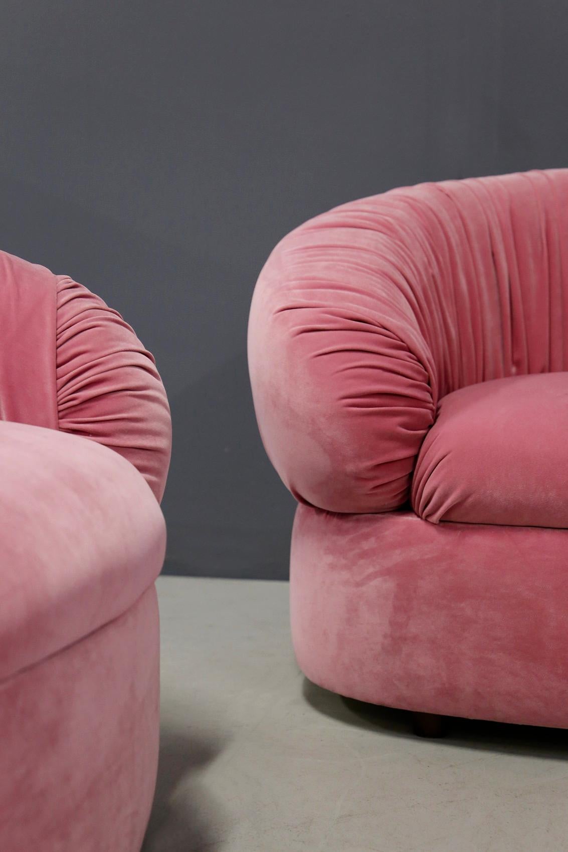 Italian Midcentury Sofa Modular in Pink Velvet Restored, 1960s In Good Condition In Milano, IT