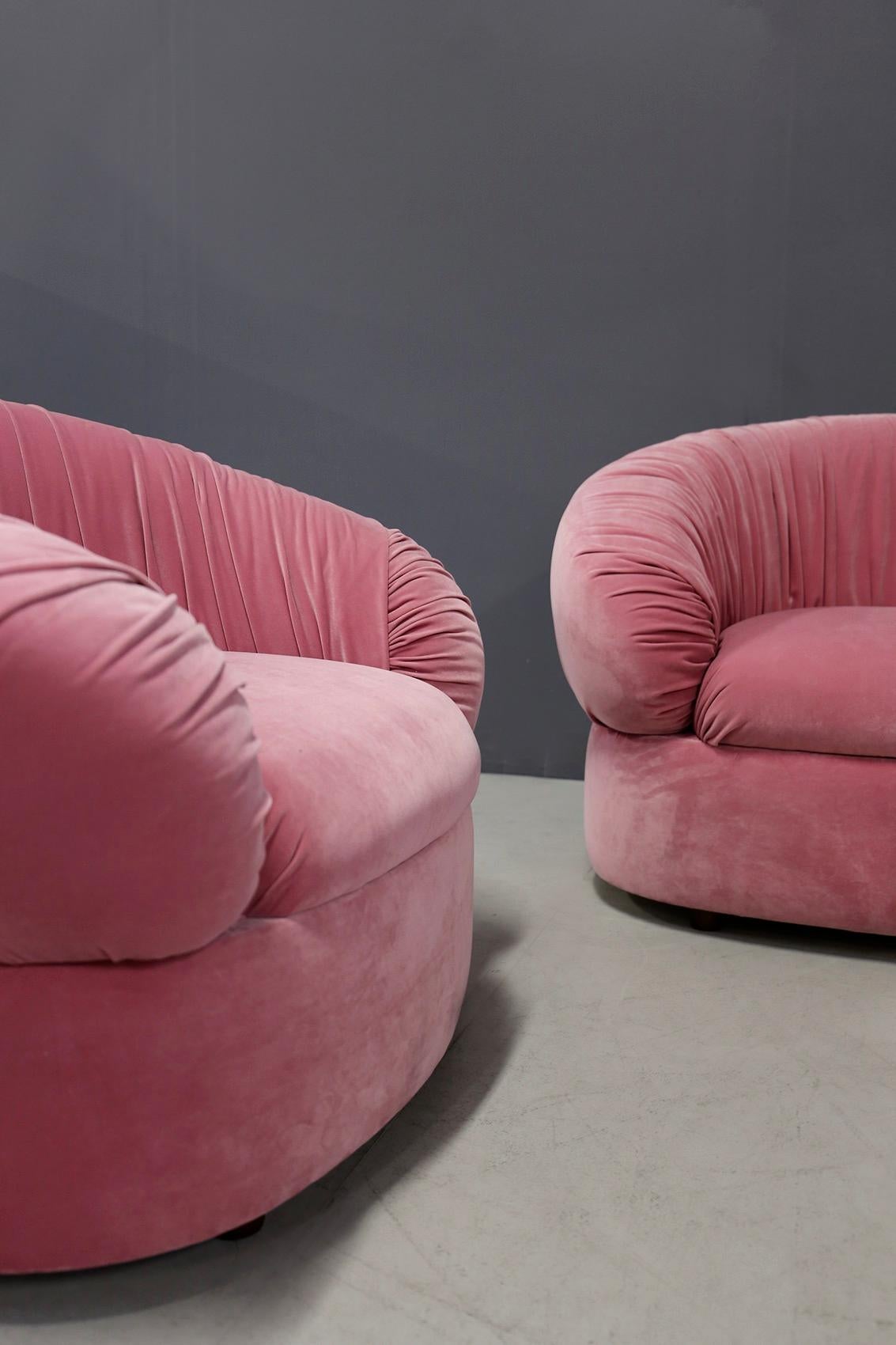 Mid-20th Century Italian Midcentury Sofa Modular in Pink Velvet Restored, 1960s