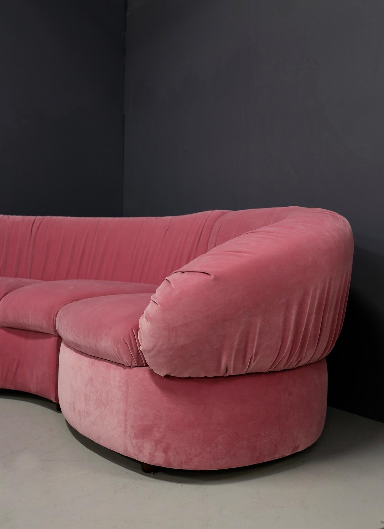 Italian Midcentury Sofa Modular in Pink Velvet Restored, 1960s 2