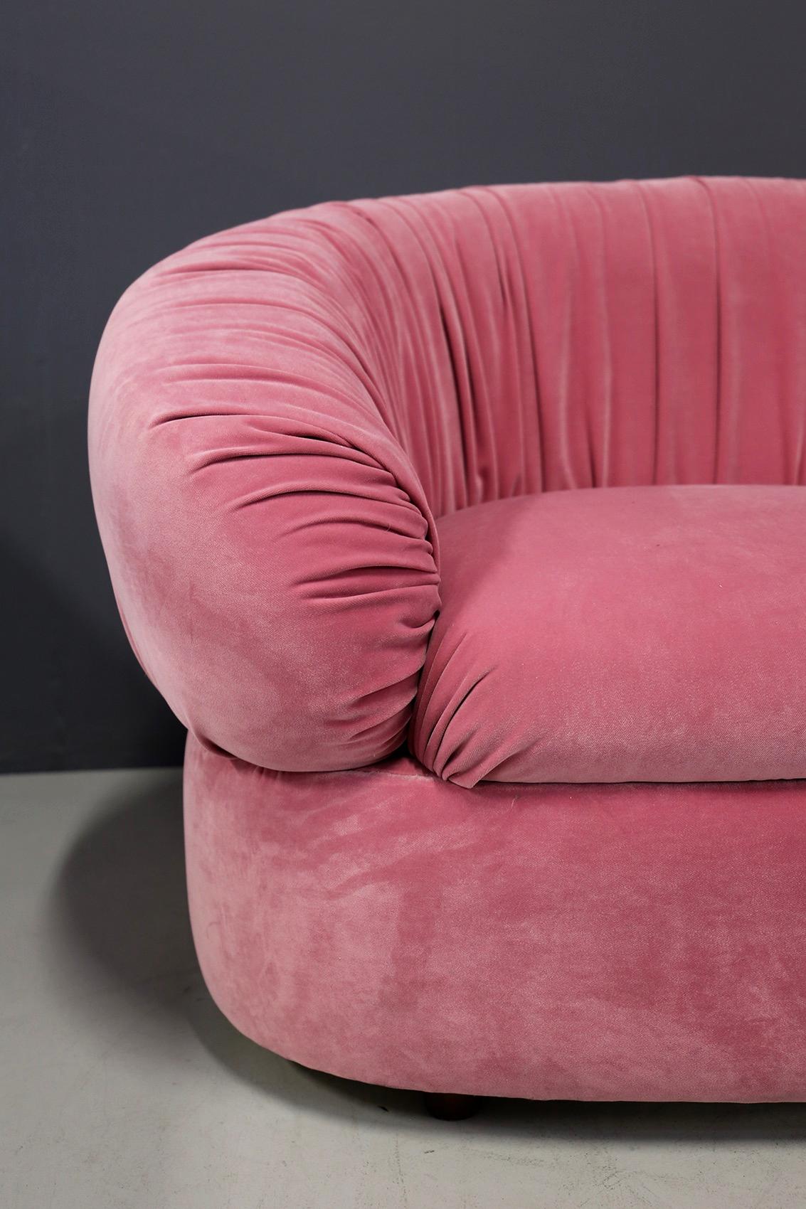 Italian Midcentury Sofa Modular in Pink Velvet Restored, 1960s 3