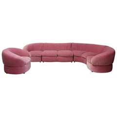Italian Midcentury Sofa Modular in Pink Velvet Restored, 1960s