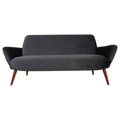 Italian Midcentury Sofa on Beechwood Legs with Blue Upholstery, 1960s