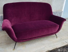 Italian Midcentury Sofa or Loveseat Reupholstered with Purple Velvet, 1950s