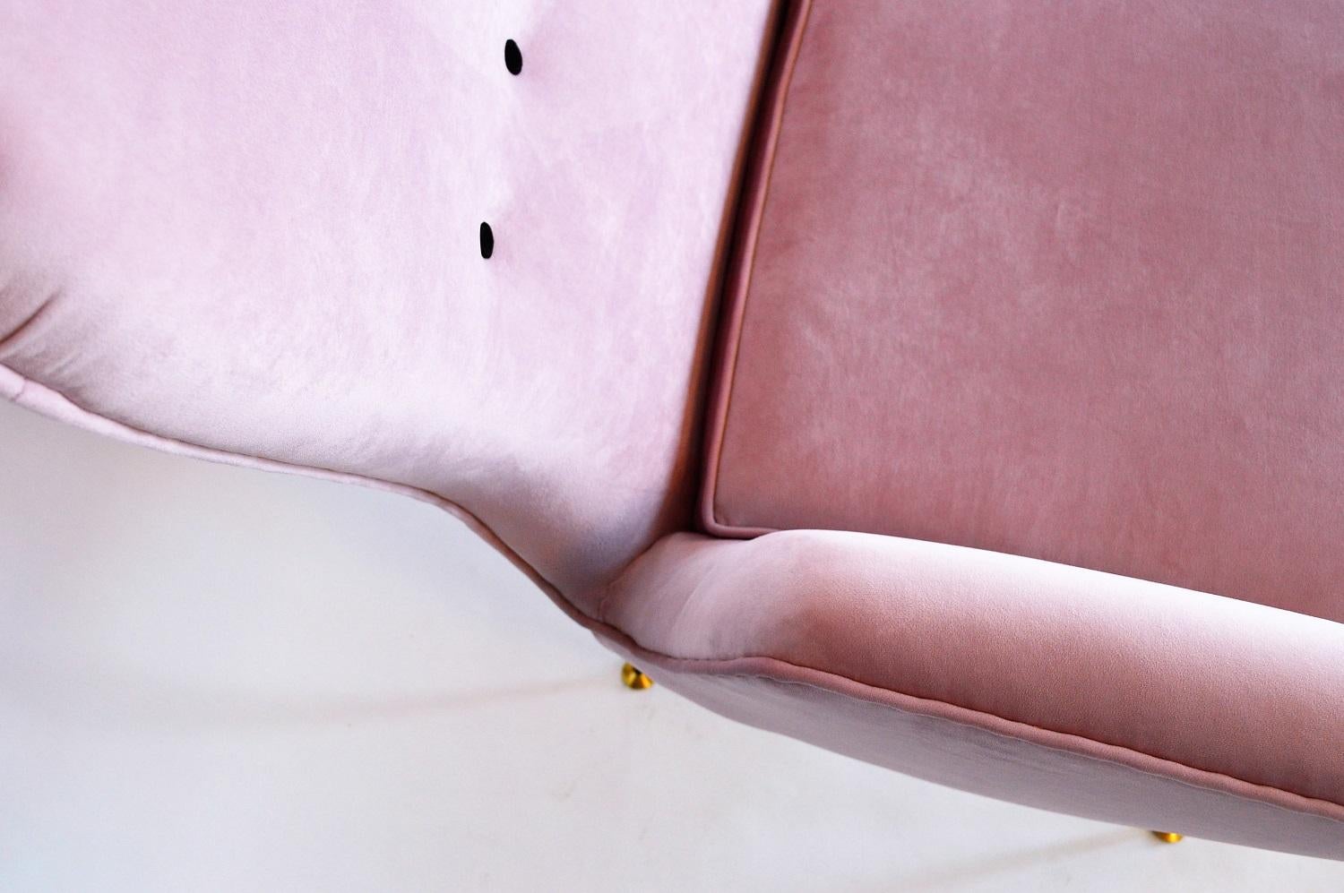Italian Midcentury Sofa or Settee with Brass and Lilac Pink Velvet, 1950s 5