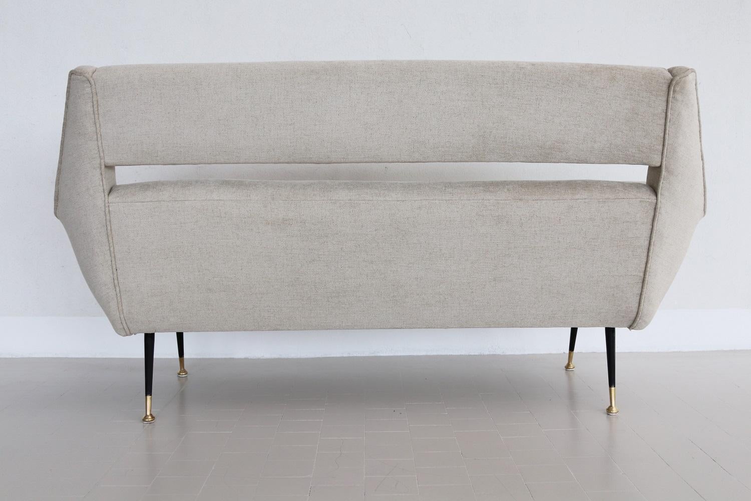 Italian Midcentury Sofa with New Upholstery and Brass Stiletto Feet, 1950s 6
