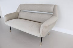 Italian Midcentury Sofa with New Upholstery and Brass Stiletto Feet, 1950s
