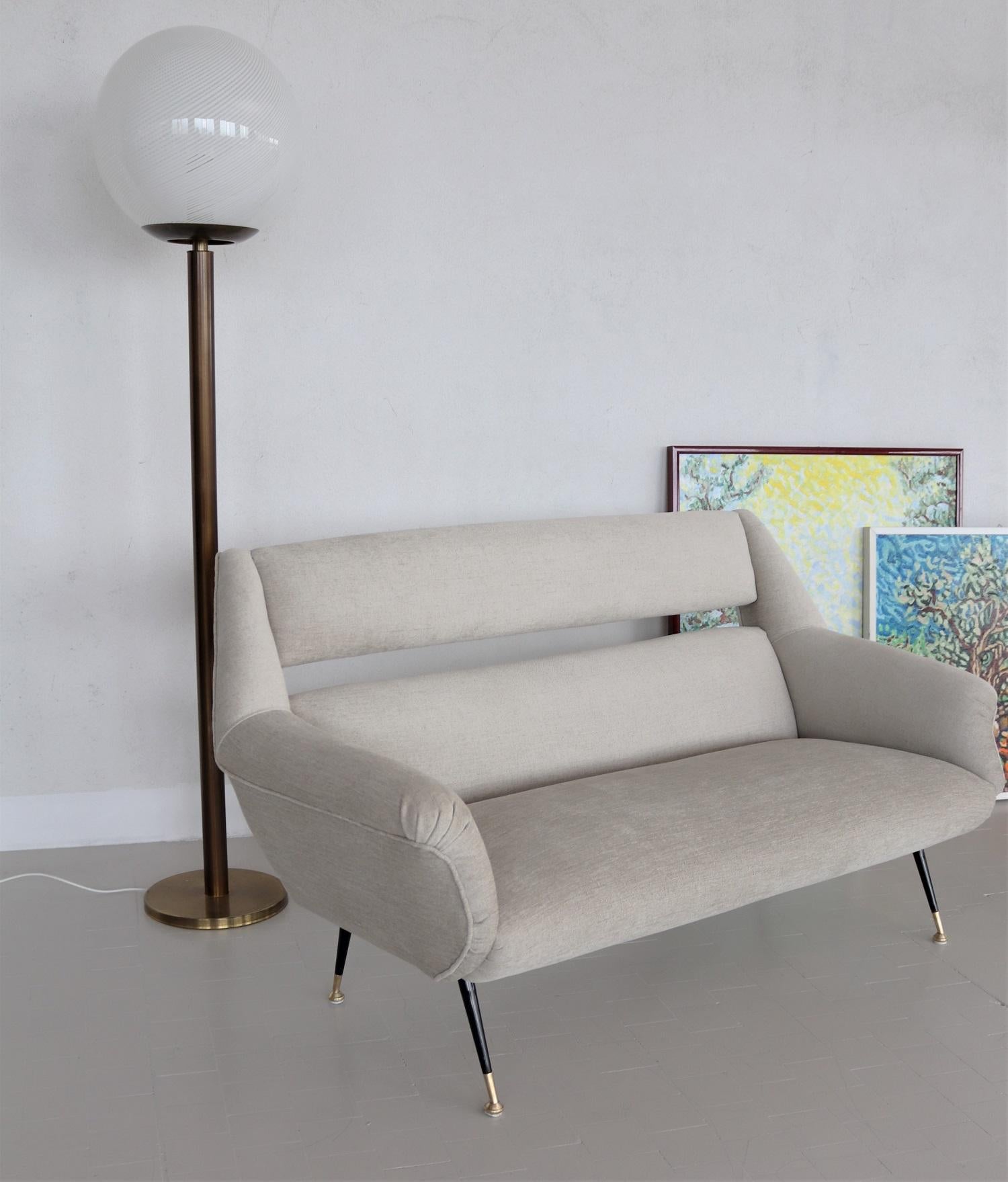 Mid-20th Century Italian Midcentury Sofa with New Upholstery and Brass Stiletto Feet, 1950s