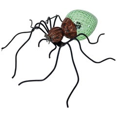 Italian Midcentury Spider Lamp or Wall Sconce with Green Glass, 1960s