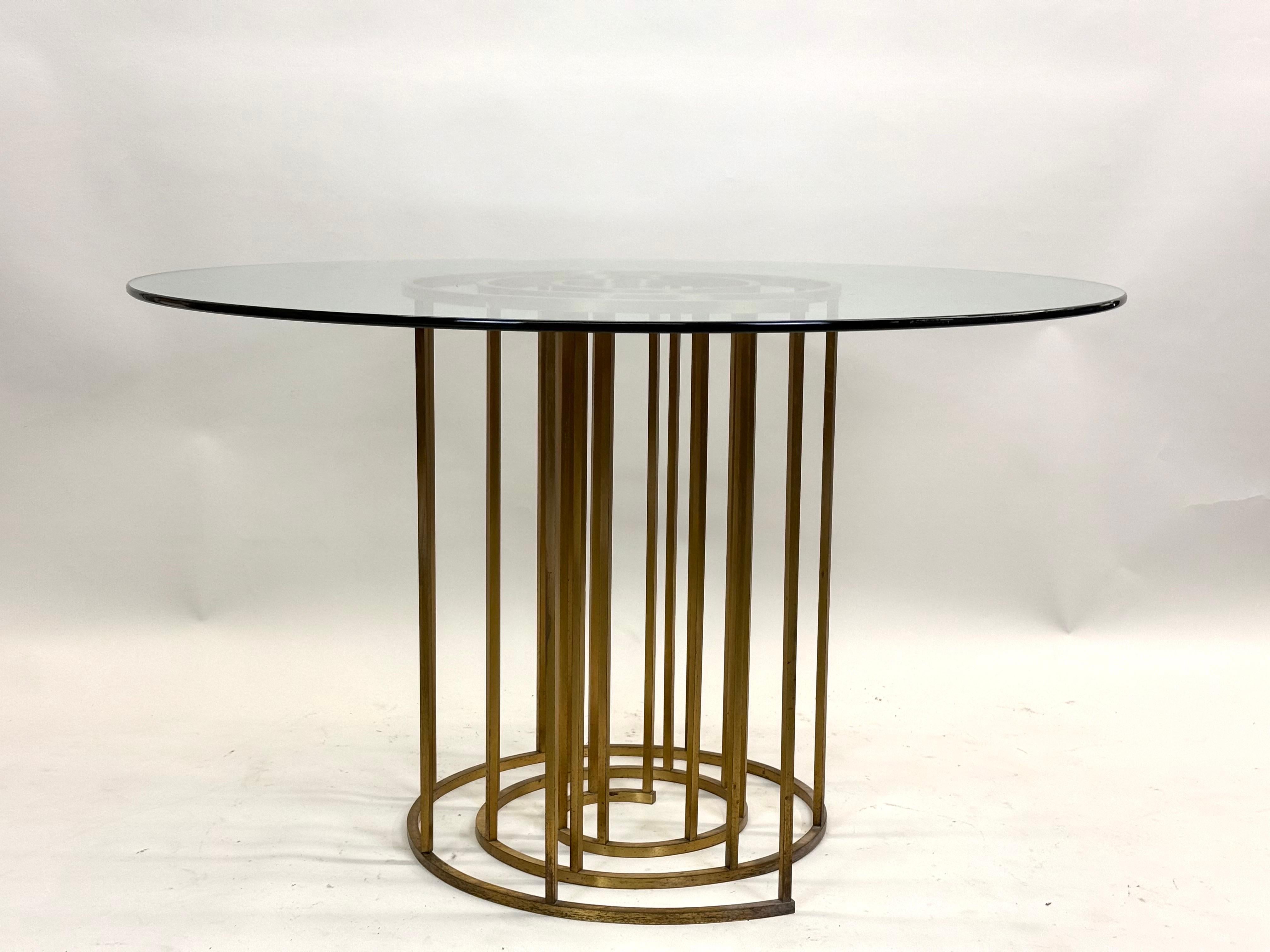 Italian Midcentury Spiral Brass Dining / CenterTable Base, Luciano Frigerio 1970 In Good Condition For Sale In New York, NY