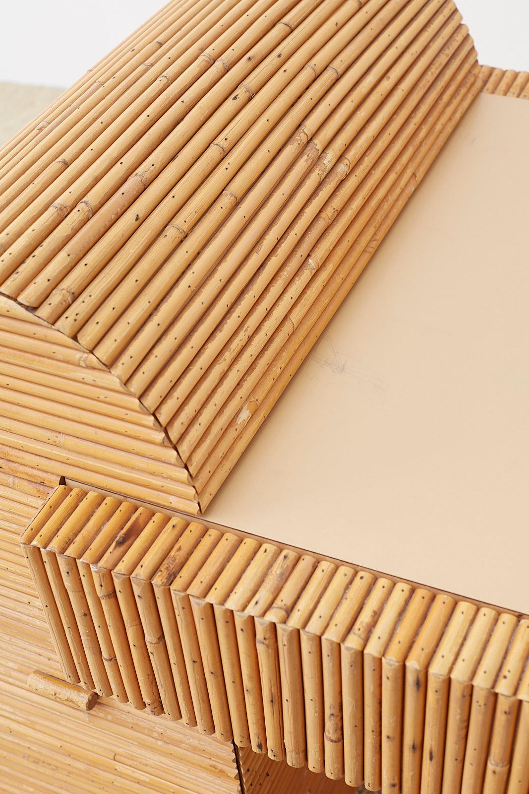 Italian Midcentury Split Reed Bamboo Rattan Writing Desk 11