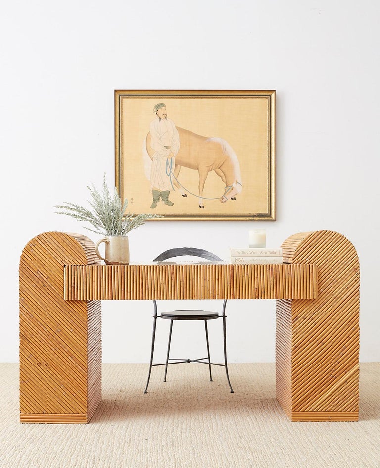 Italian Midcentury Split Reed Bamboo Rattan Writing Desk at 1stDibs