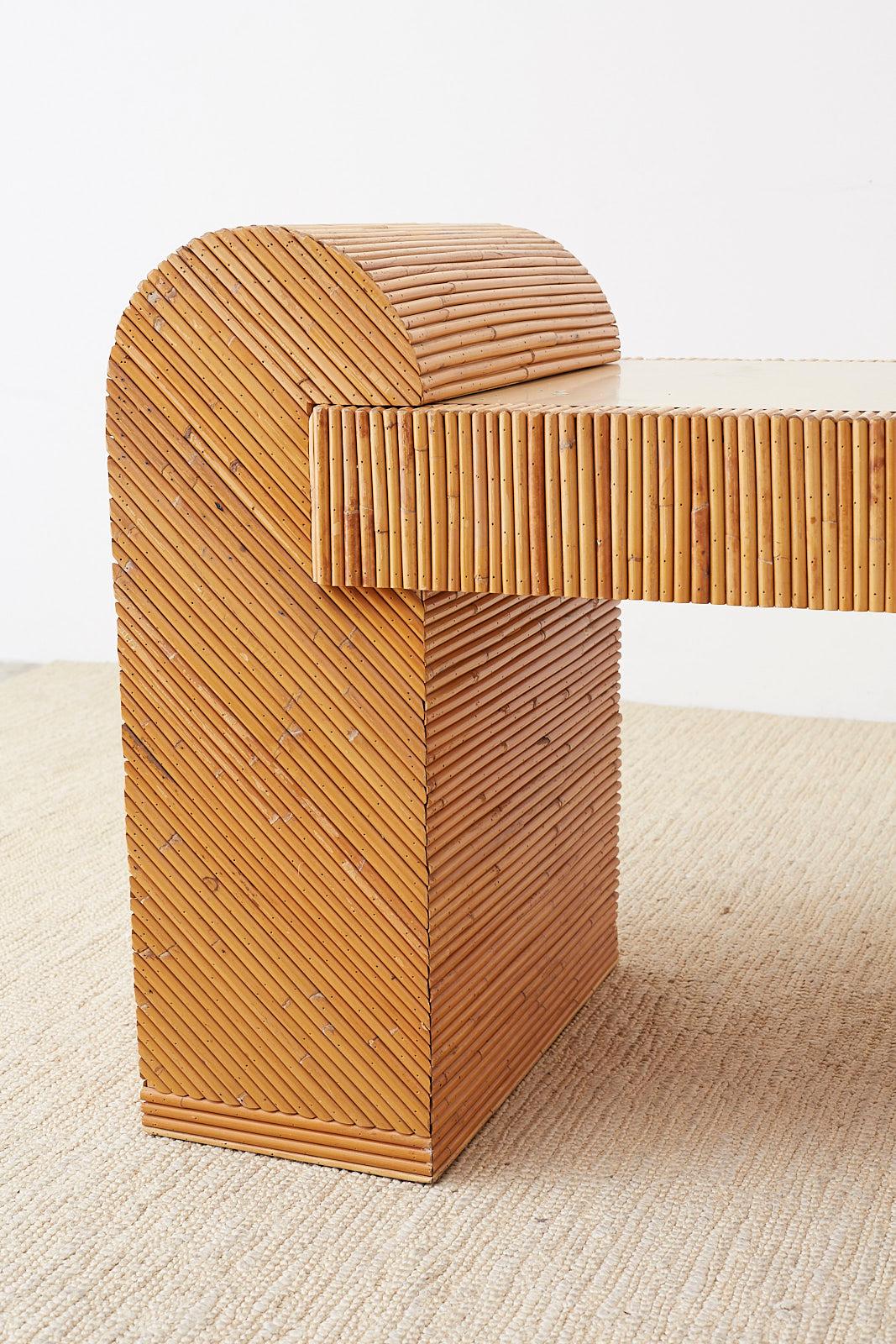 Hand-Crafted Italian Midcentury Split Reed Bamboo Rattan Writing Desk