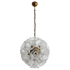 Lustre italien du milieu du siècle en verre spoutnik et laiton de Venini:: années 1960