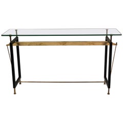 Vintage Italian Midcentury Steel, Brass and Glass Cantilevered Console, Franco Albini