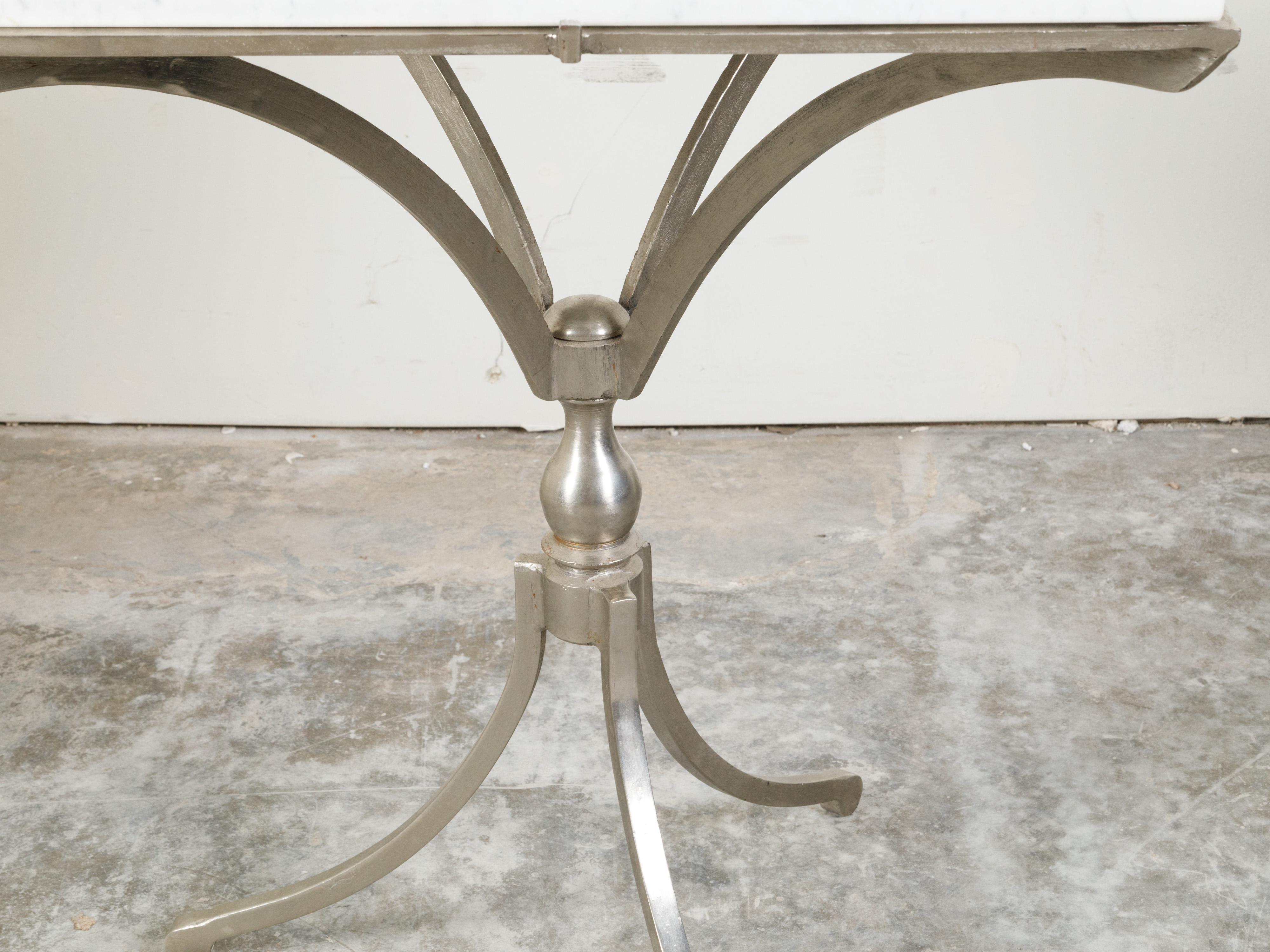 Italian Midcentury Steel Table with White Marble Top and Tripod Base For Sale 5