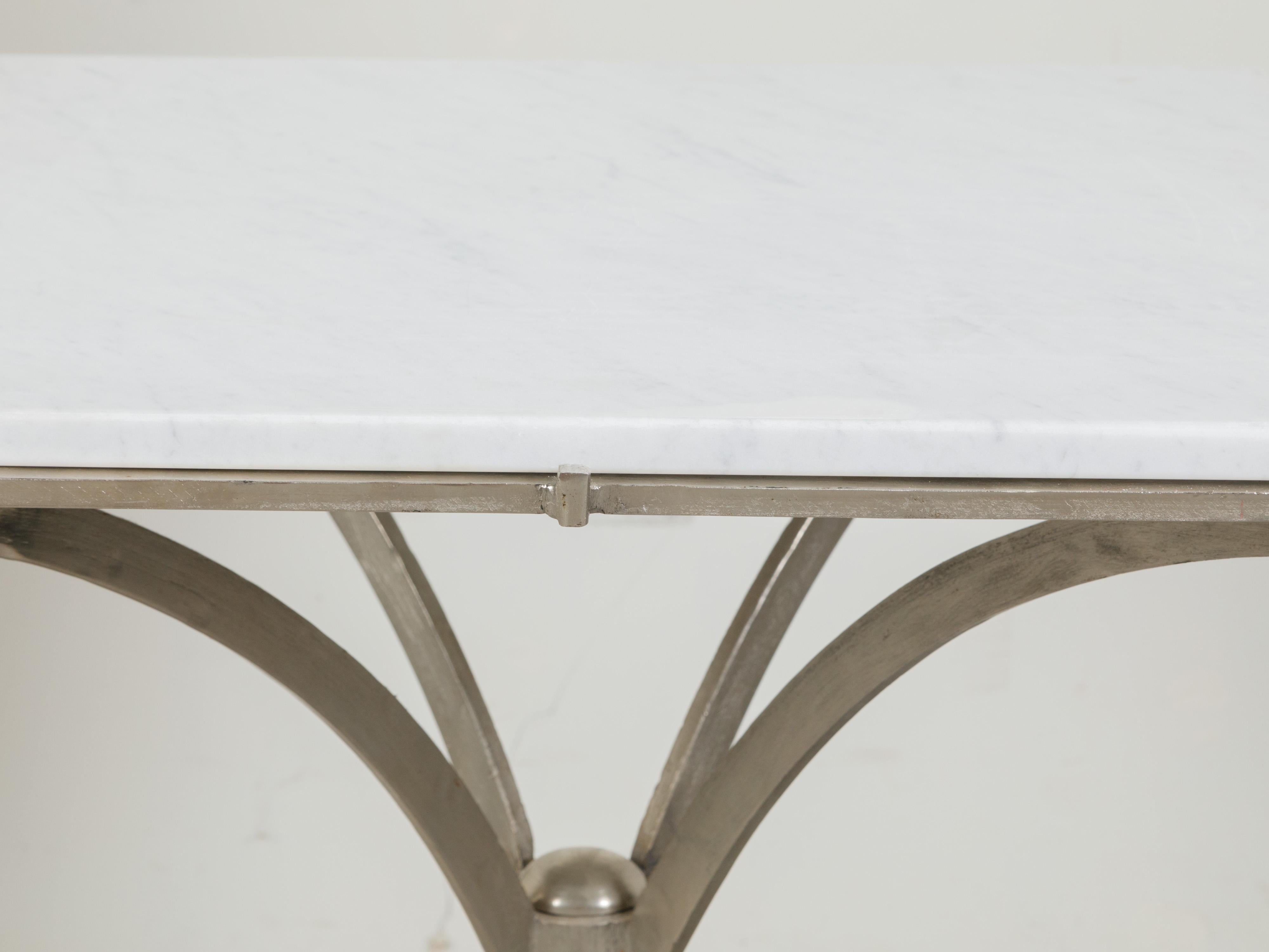 Italian Midcentury Steel Table with White Marble Top and Tripod Base For Sale 6