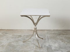 Italian Midcentury Steel Table with White Marble Top and Tripod Base