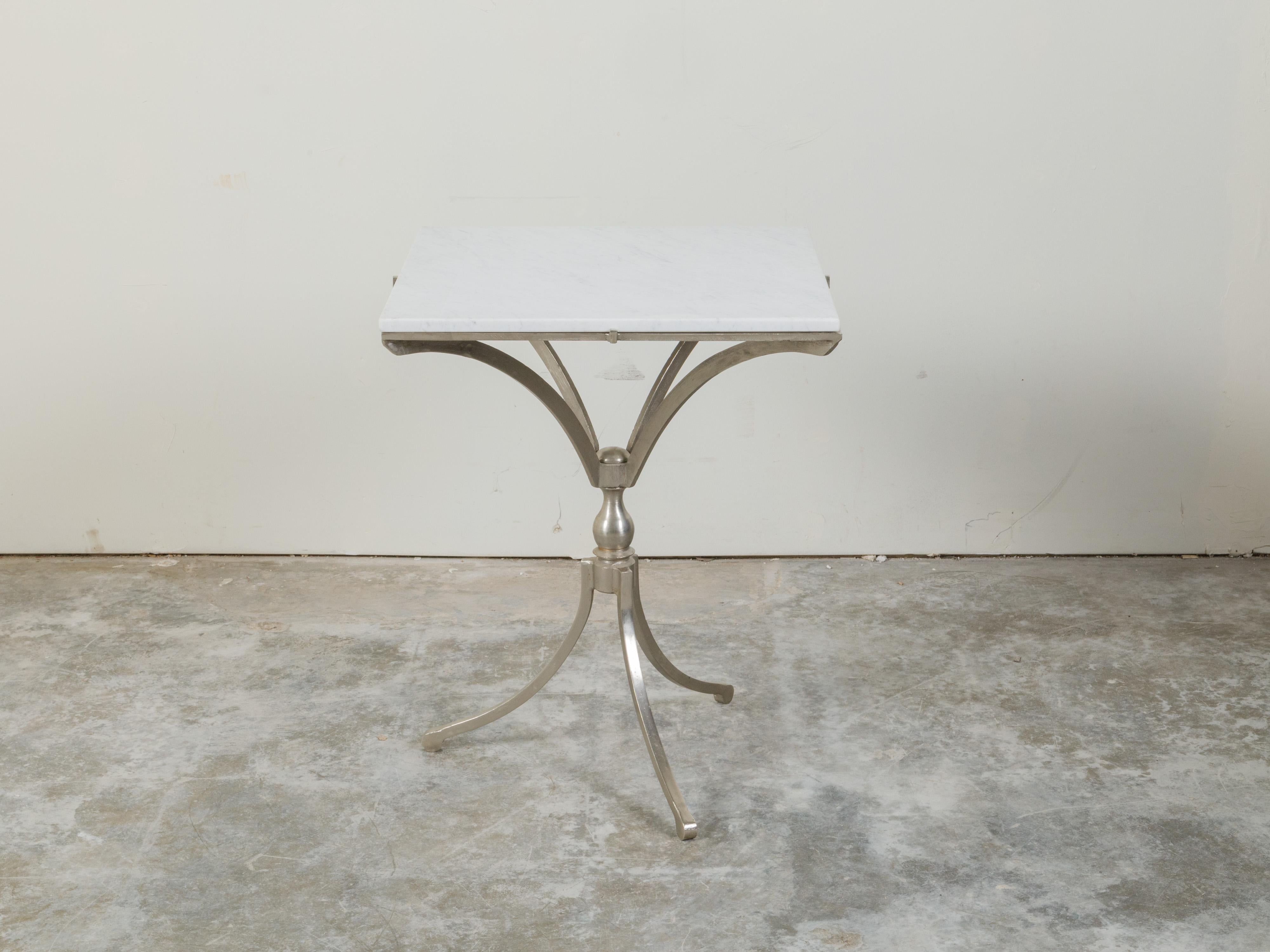 Mid-Century Modern Italian Midcentury Steel Table with White Marble Top and Tripod Base For Sale
