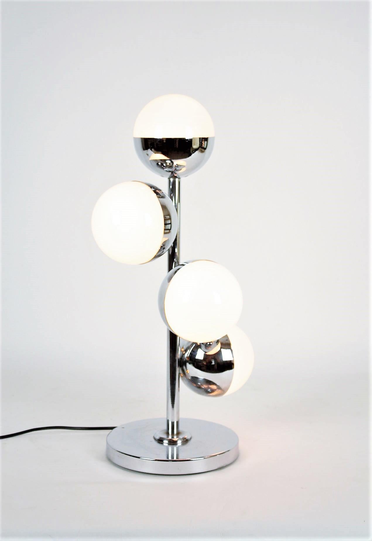 Mid-Century Modern Italian Modernist Stilnovo Style Chrome Table Lamp with Opaline Glass Globes