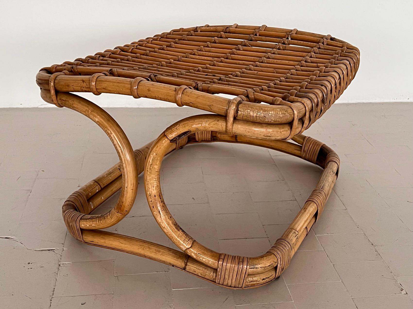Italian Midcentury Stool in Bamboo Rattan by Tito Agnoli, 1960s For Sale 4